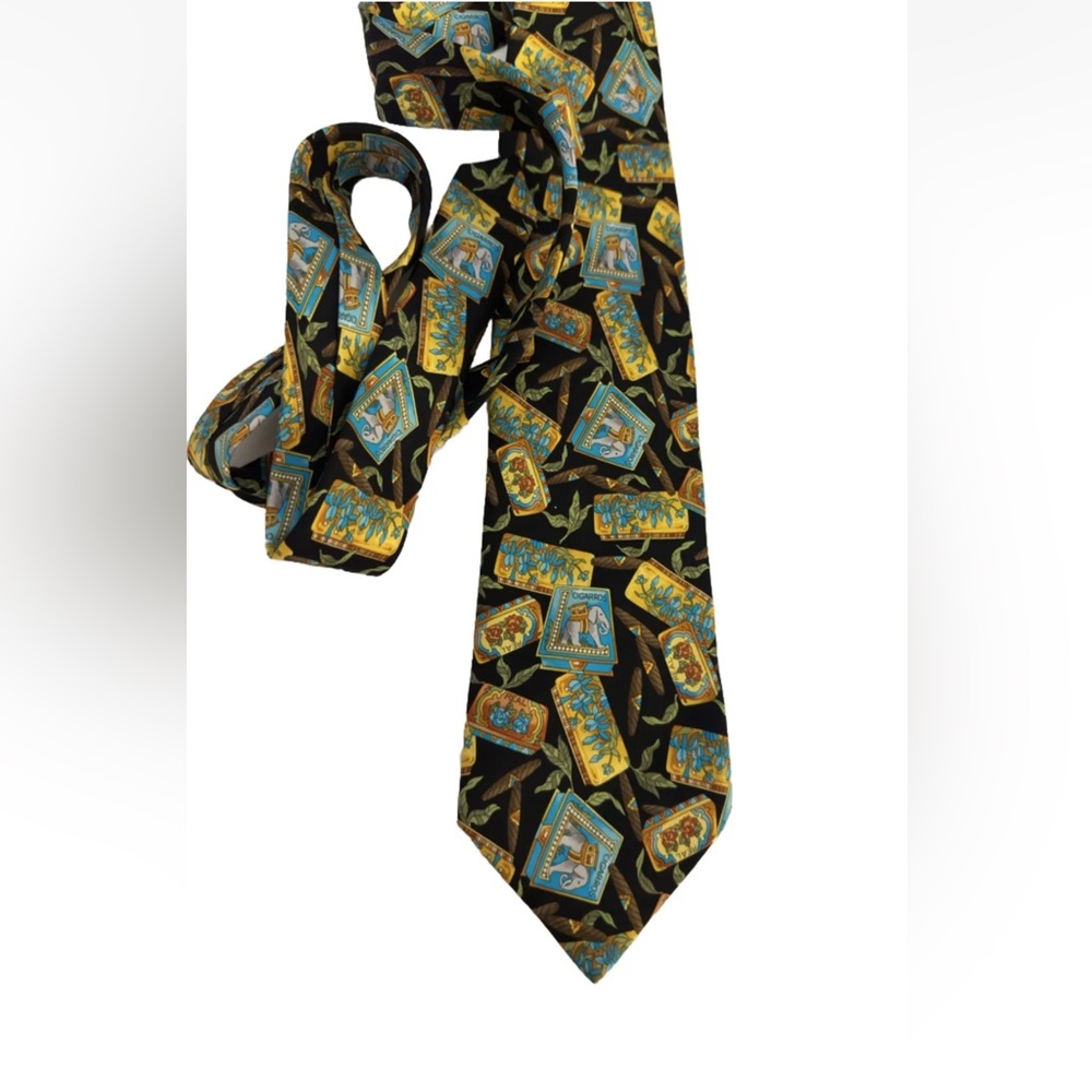 LEONARD PARIS Tie Made In ITALY Silk Cigar Boxes & Cigars Elephants & Roses